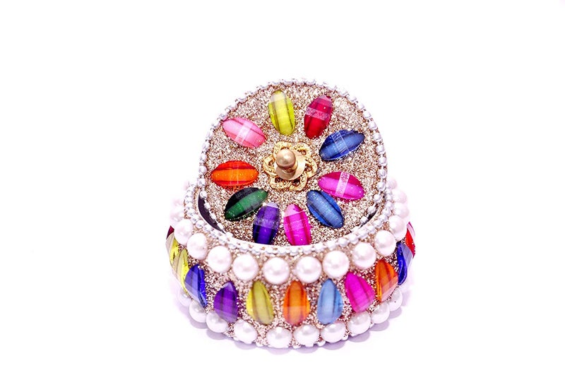 SM Creations Decorative Jewelry Box 6 cm x 6 cm x 3 CM Pack of 2pc Decorative Vanity Box Sindoor Dabbi Kumkum Dani Handicraft box Silvermulticolor best for gift and personal use - Image 1