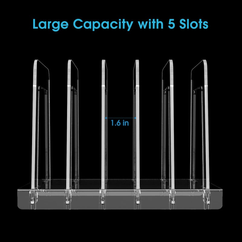 MaxGear File Sorter Organizer File Holder 5 Sections Hollow Design, File Folder Holder for Desk Acrylic File Organize Vertical File Rack File Stand Document Sorter for Office, School, Home, Clear - Image 3