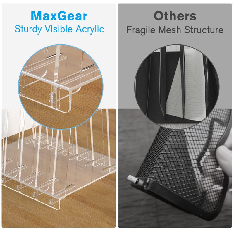 MaxGear File Sorter Organizer File Holder 5 Sections Hollow Design, File Folder Holder for Desk Acrylic File Organize Vertical File Rack File Stand Document Sorter for Office, School, Home, Clear - Image 2