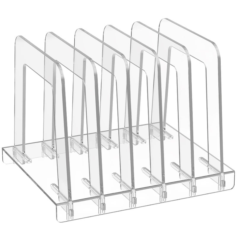 MaxGear File Sorter Organizer File Holder 5 Sections Hollow Design, File Folder Holder for Desk Acrylic File Organize Vertical File Rack File Stand Document Sorter for Office, School, Home, Clear - Image 1