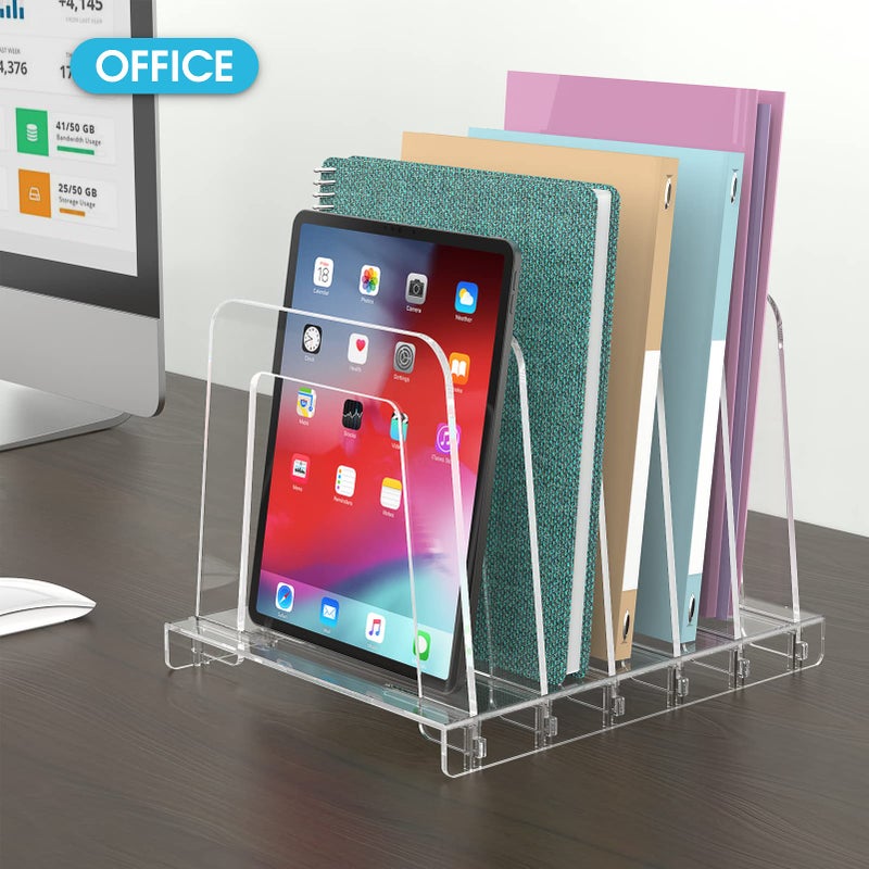 MaxGear File Sorter Organizer File Holder 5 Sections Hollow Design, File Folder Holder for Desk Acrylic File Organize Vertical File Rack File Stand Document Sorter for Office, School, Home, Clear - Image 5