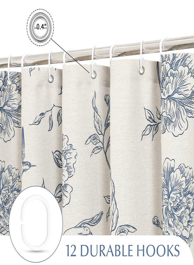 MitoVilla Blue Farmhouse Shower Curtain Set, Cotton Floral Hummingbird Cottagecore Spring Shower Curtains for Bathroom, Modern Country Bathroom Décor, 72" W x 72" L - Image 5