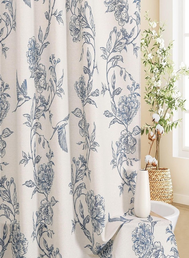 MitoVilla Blue Farmhouse Shower Curtain Set, Cotton Floral Hummingbird Cottagecore Spring Shower Curtains for Bathroom, Modern Country Bathroom Décor, 72" W x 72" L - Image 1
