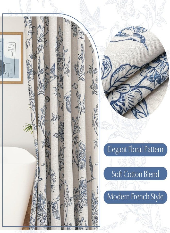 MitoVilla Blue Farmhouse Shower Curtain Set, Cotton Floral Hummingbird Cottagecore Spring Shower Curtains for Bathroom, Modern Country Bathroom Décor, 72" W x 72" L - Image 2