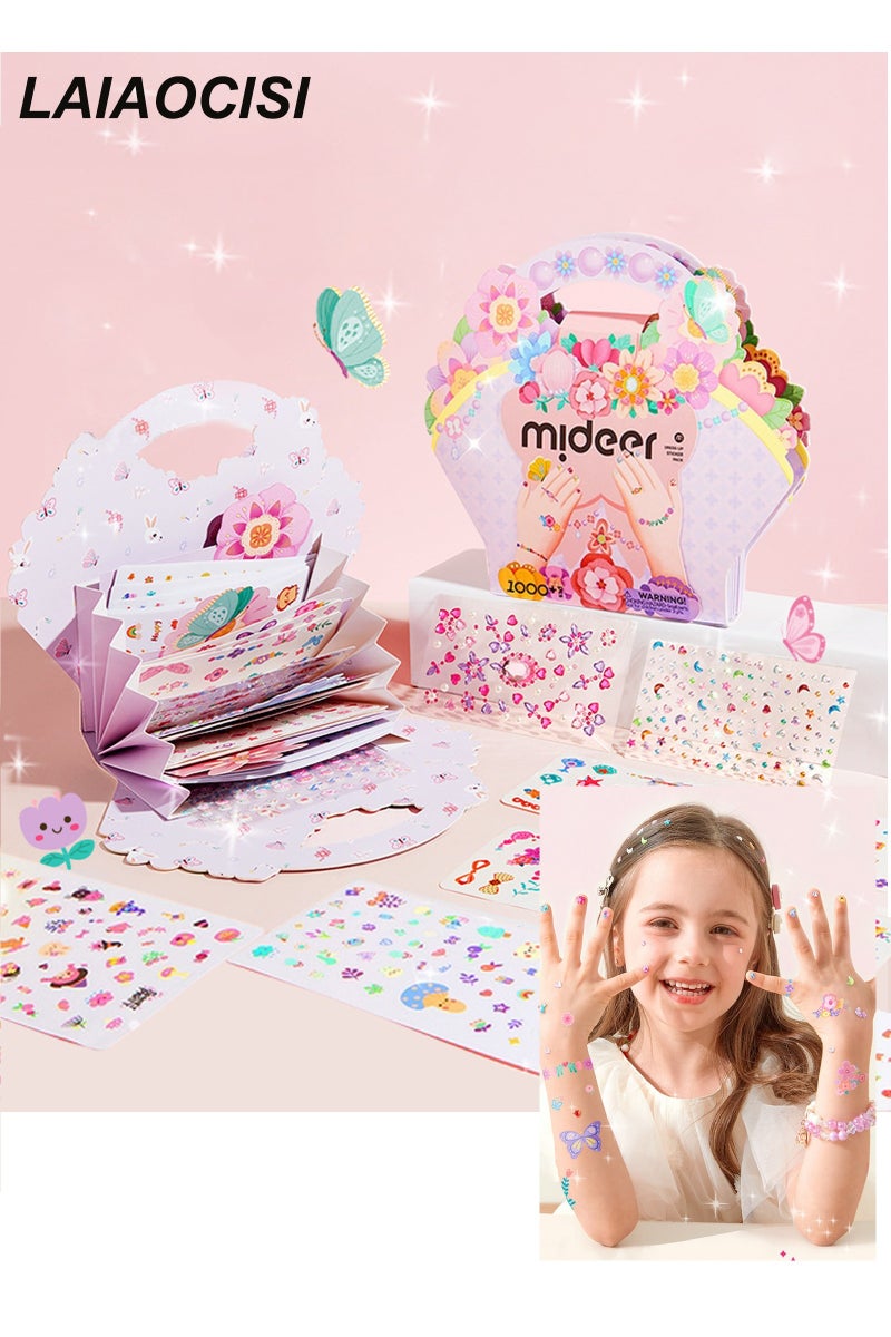 ميدير الأطفال DIY الإبداعية Dreamlike متعة حديقة قزم موضوع الألعاب كيت 1000 جهاز كمبيوتر شخصى فراشة الحب زهرة ووتش ملصقات وشم مؤقتة للأطفال ، زخارف ذاتية اللصق الأزهار فن مسمار ملصقات تصميم الأزياء كتاب فني للفتيات - Image 1