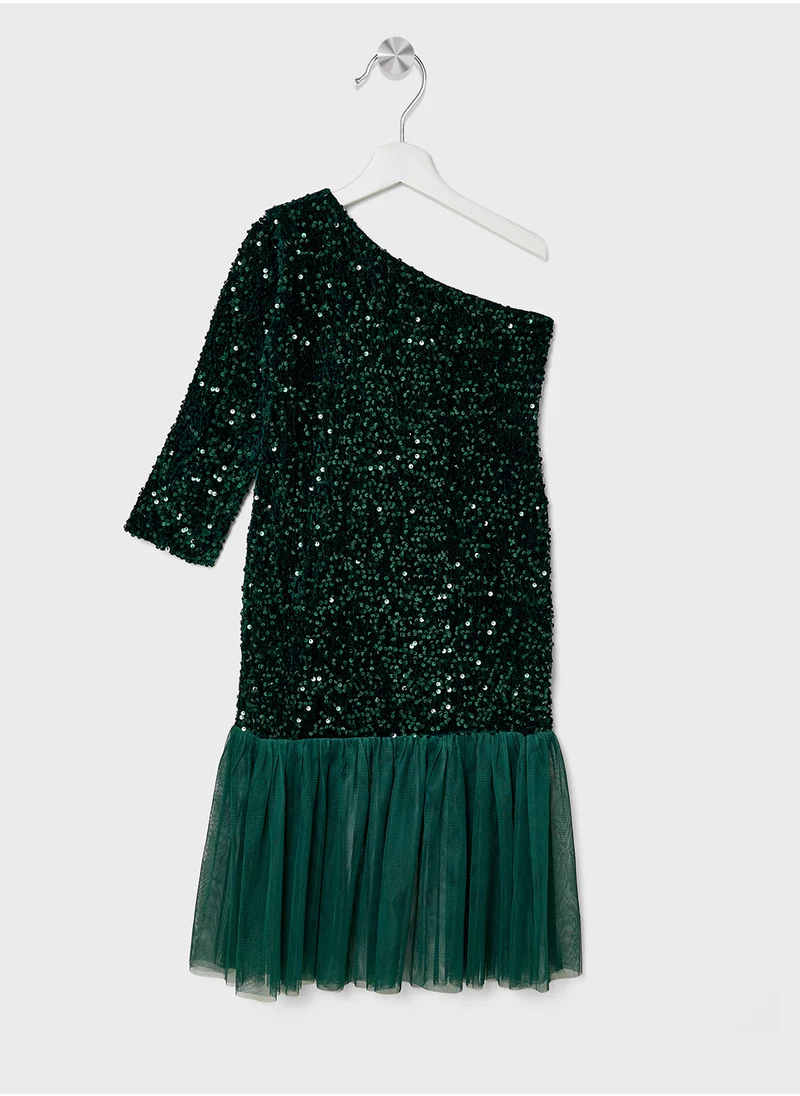 Little Golden Apple Little One Shoulder Sequin Dress