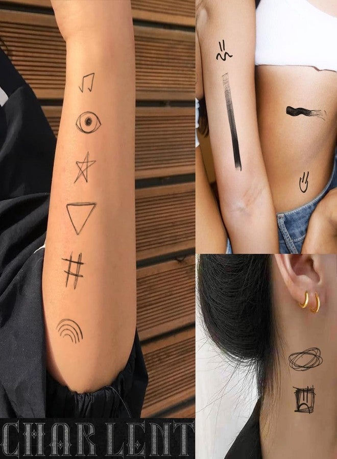CHARLENT Small Doodles Temporary Tattoos For Adults - 9 Sheets Cute Tiny Fake Tattoos for Face Hand Finger/Realistic/Long Lasting - Image 4