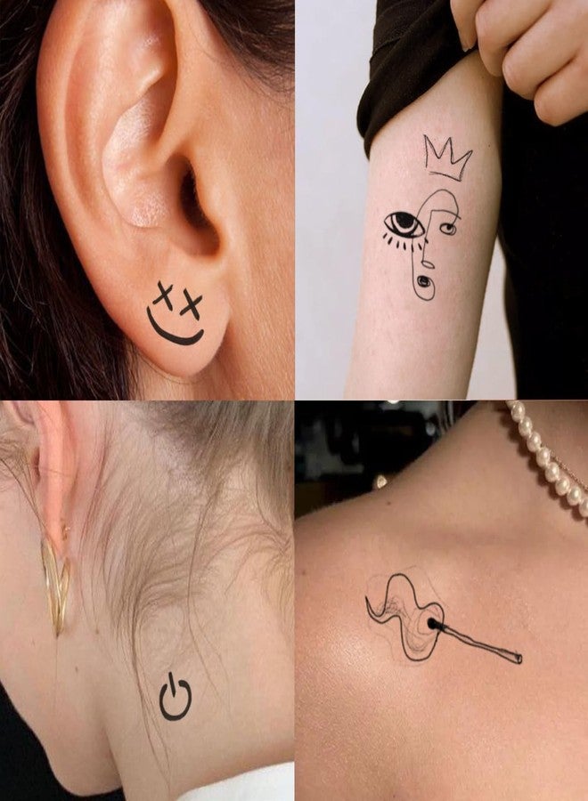 CHARLENT Small Doodles Temporary Tattoos For Adults - 9 Sheets Cute Tiny Fake Tattoos for Face Hand Finger/Realistic/Long Lasting - Image 5