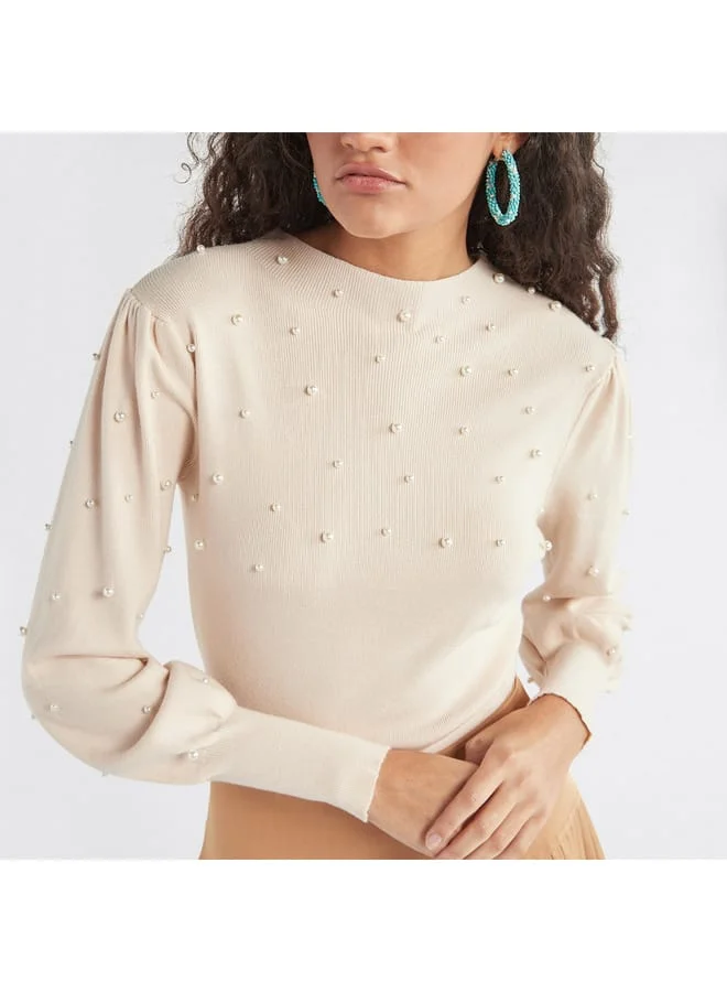 Splash FAV Pearl Embellished Sweater with Long Sleeves