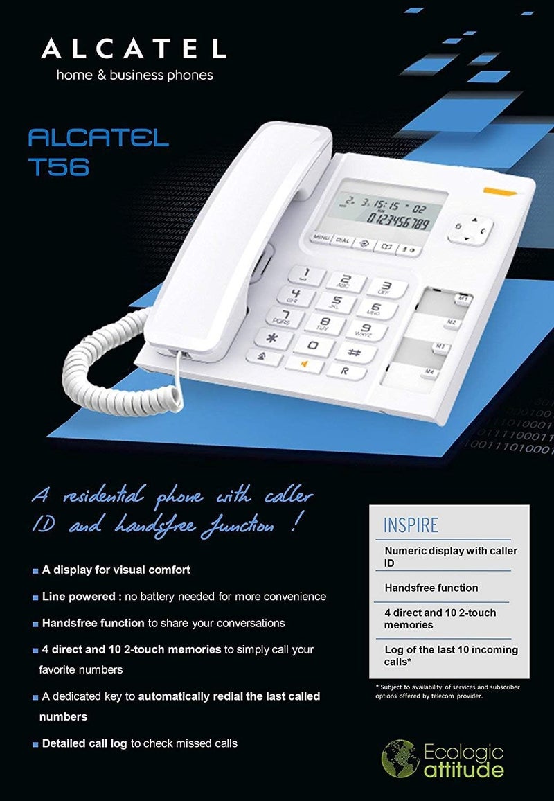 Alcatel T-56 White Corded Landline Phone with Caller id & Hand Free Function (Pack of 2) - Image 2