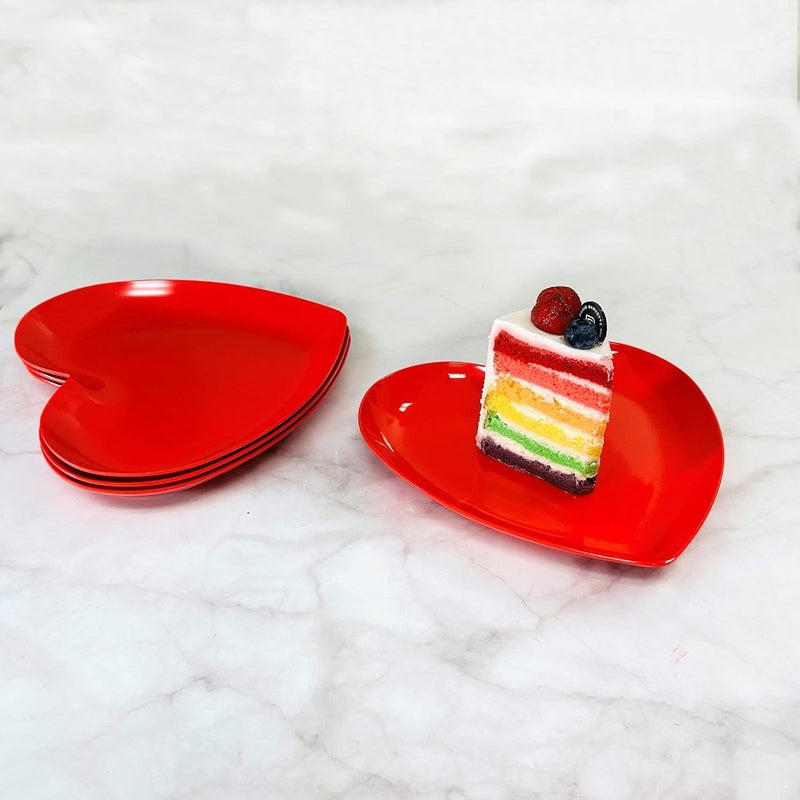 UP أطباق ميلامين على شكل قلب من UPware بتصميم يوم عيد الحب خالية من BPA وآمنة في غسالة الصحون للحلويات والمقبلات والوجبات الخفيفة حمراء 85 × 8 بوصة مجموعة من 4 - Image 3