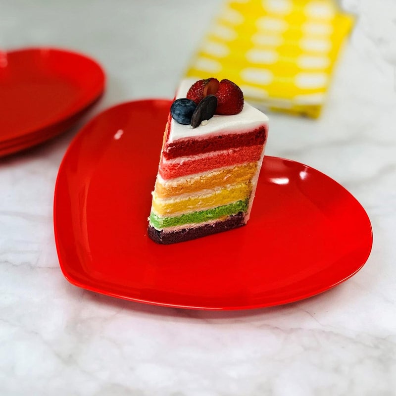 UP أطباق ميلامين على شكل قلب من UPware بتصميم يوم عيد الحب خالية من BPA وآمنة في غسالة الصحون للحلويات والمقبلات والوجبات الخفيفة حمراء 85 × 8 بوصة مجموعة من 4 - Image 2