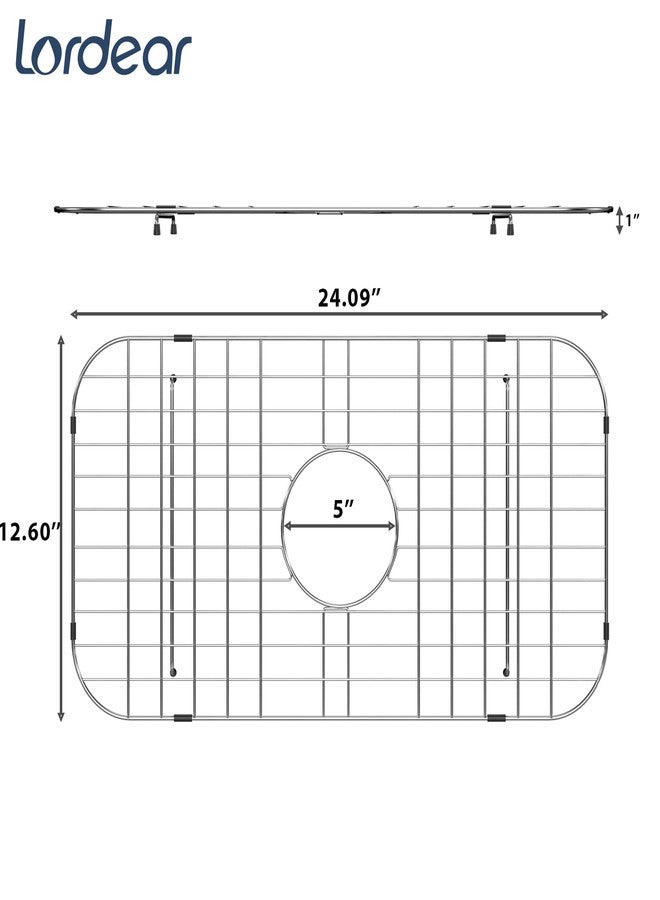 Lordear Sink Protectors for Kitchen Sinks, Universal Bottom Grid 24 x 12.6 Inch 304 Premium Stainless Steel Protector Grid Sink Grate Rack - Center Drain - Image 3