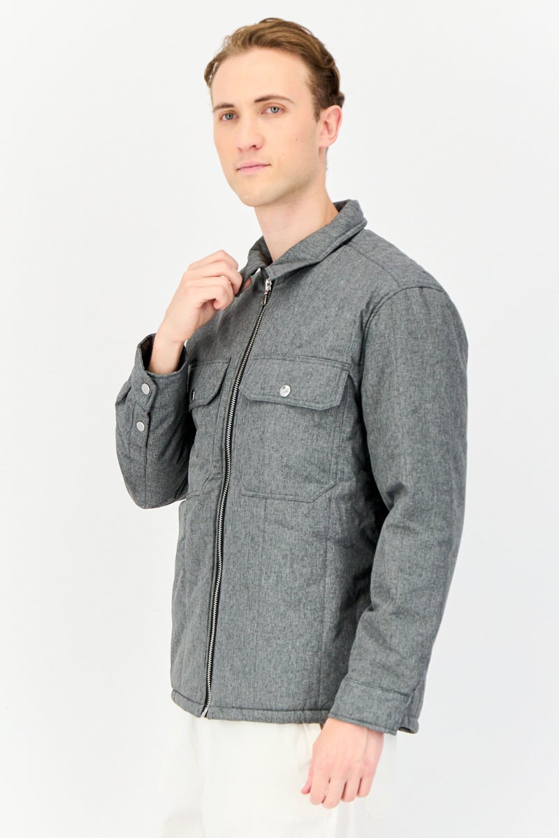 Celio Men Heather Long Sleeve Puffer Jacket, Grey - Image 3