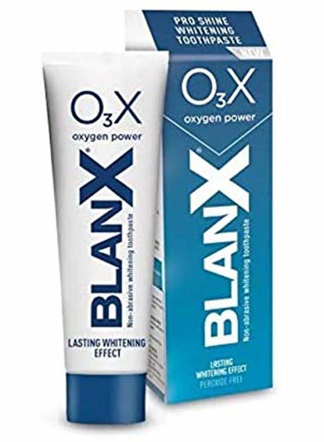BlanX Pro Shine Whitening O3X Oxygen Power Non-Abrasive Peroxide Free Toothpaste - 75ml (Pack of 2)