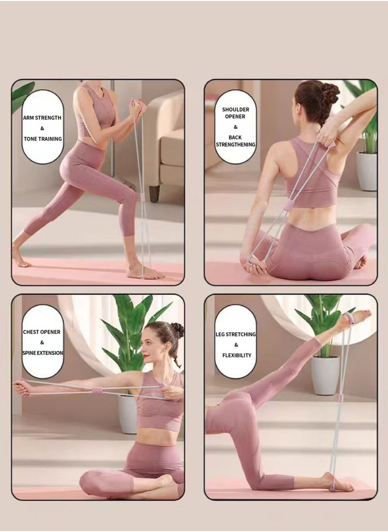 Generic Pink and purple L two-piece set, figure-8 elastic band, multi-function tension device, women's home gym equipment, yoga equipment, exercise shoulders and back, slimming and shaping  - Image 4