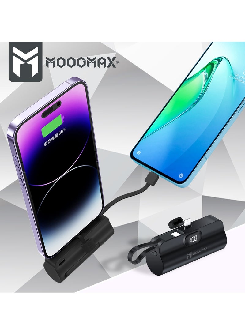 MOOGMAX 2-in-1 Super Tiny Size Mini Power Bank 5000mAh and the size of a lipstick pen. powerbank light weight makes it easy to carry and use. power bank fast charging It has two ports lightning and a side Type-C port-supports fast charging - Image 3
