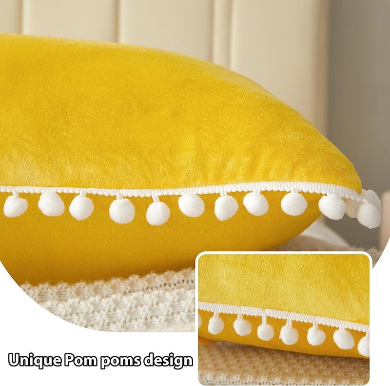 Cottonfry Ultra Soft Velvet Body Pillow Cover/Case Pillowcase with Hidden Zipper, Zippered Body Pillow Case (Yellow with Pompom, 20x54) - Image 4