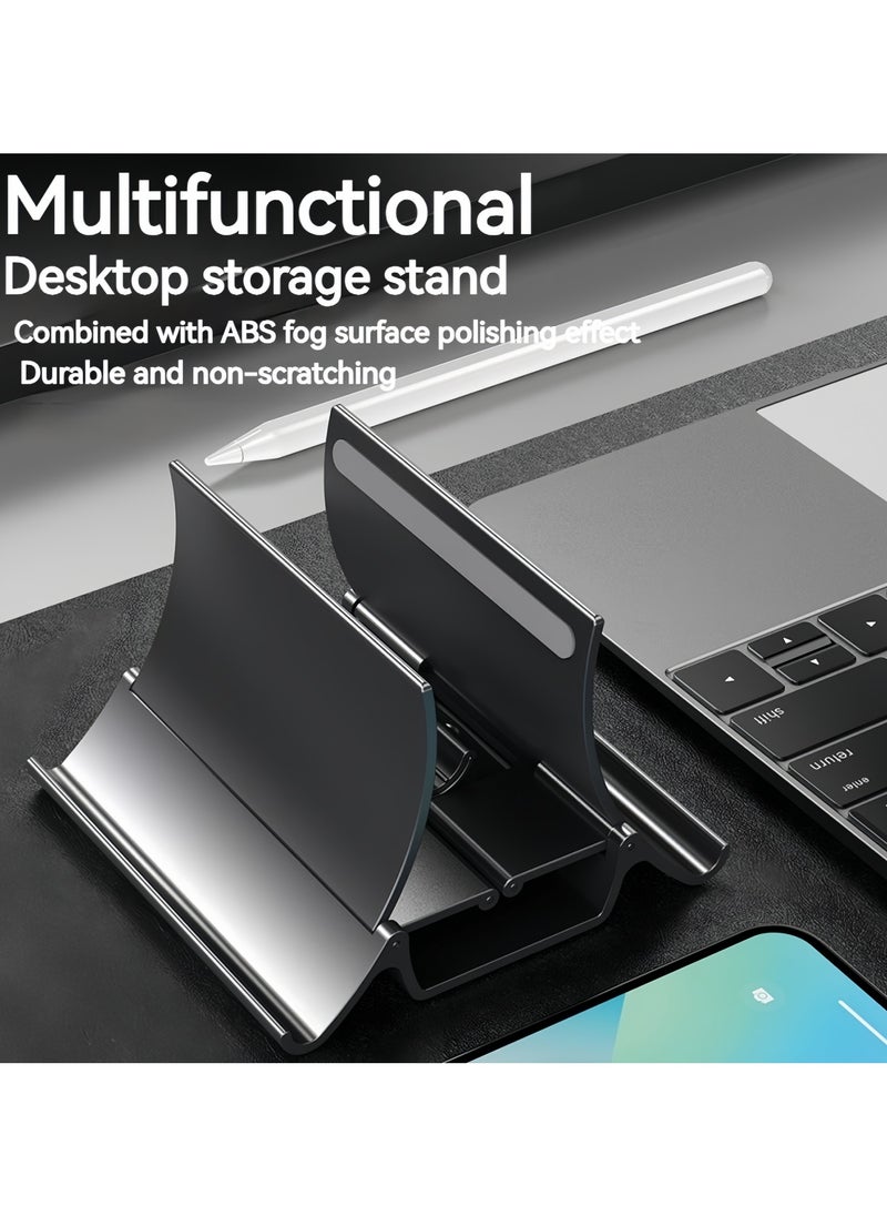 4in 1 Vertical Laptop Stand, Auto-Resize Gravity Locking Holder Dock Desk Organizers and Storage Compatible with MacBook Pro, iPad, Dell, Samsung (Up to 17''), Ergonomic Laptop Stand