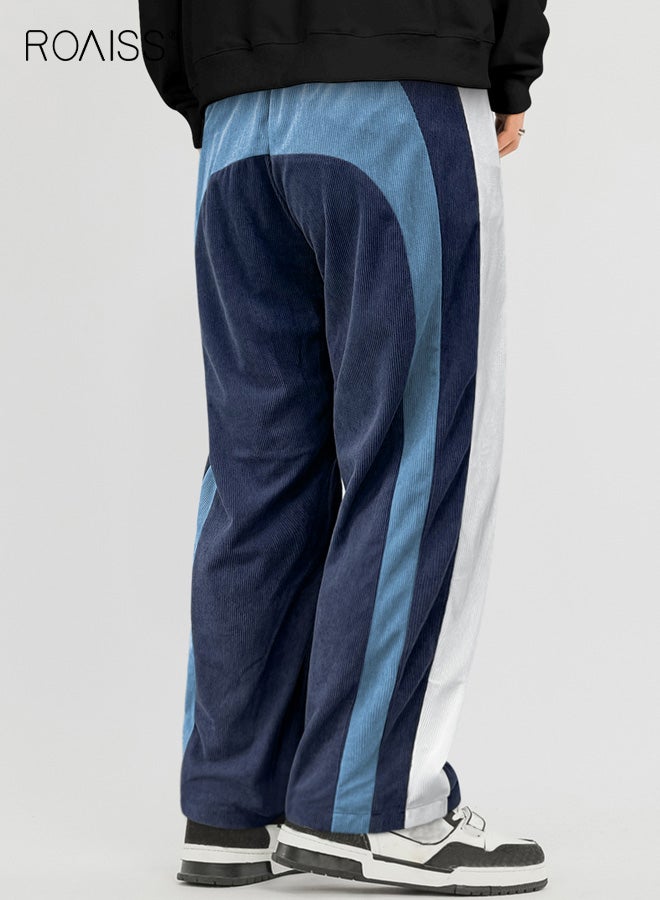 رويس بنطلون رجالي كاجوال فضفاض من قماش مخملي محكم يتميز برباط خصر قابل للتعديل وبنطلون مستقيم من القماش القابل للتهوية مناسب لجميع المواسم، تصميم مخطط للمشي لمسافات طويلة والجري بأسلوب ملابس الشارع - Image 2