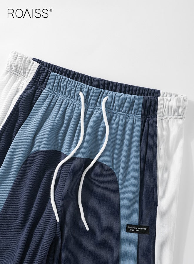 رويس بنطلون رجالي كاجوال فضفاض من قماش مخملي محكم يتميز برباط خصر قابل للتعديل وبنطلون مستقيم من القماش القابل للتهوية مناسب لجميع المواسم، تصميم مخطط للمشي لمسافات طويلة والجري بأسلوب ملابس الشارع - Image 3