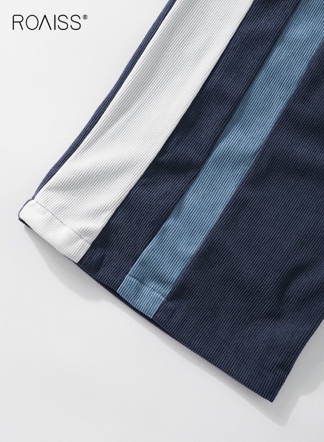 رويس بنطلون رجالي كاجوال فضفاض من قماش مخملي محكم يتميز برباط خصر قابل للتعديل وبنطلون مستقيم من القماش القابل للتهوية مناسب لجميع المواسم، تصميم مخطط للمشي لمسافات طويلة والجري بأسلوب ملابس الشارع - Image 5