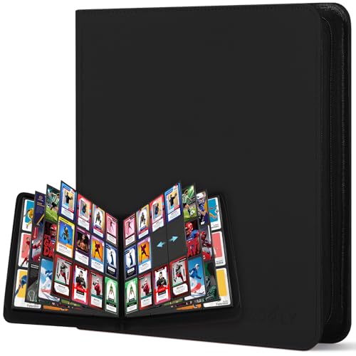 Zofly Trading Card Binder 12 Pocket Zipper Binder Card Album Holds 720 Cards 30 Pack AcidFree Pages with Side Loading Premium Leather Cover Card Folder for TCGMTGSports Cards Collection Black - Image 1