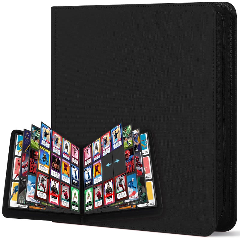 Zofly Trading Card Binder 12 Pocket Zipper Binder Card Album Holds 720 Cards 30 Pack AcidFree Pages with Side Loading Premium Leather Cover Card Folder for TCGMTGSports Cards Collection Black - Image 2
