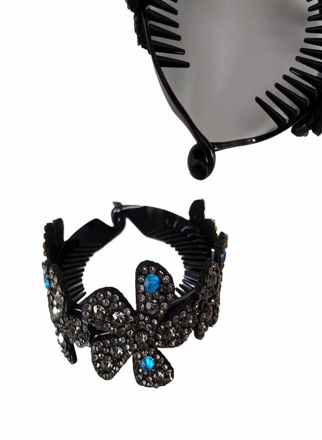 Jilukibo مشبك شعر على شكل كعكة مزين بالأحجار اللامعة على شكل زهرة للنساء هدية عيد الأم (أزرق) - Image 1