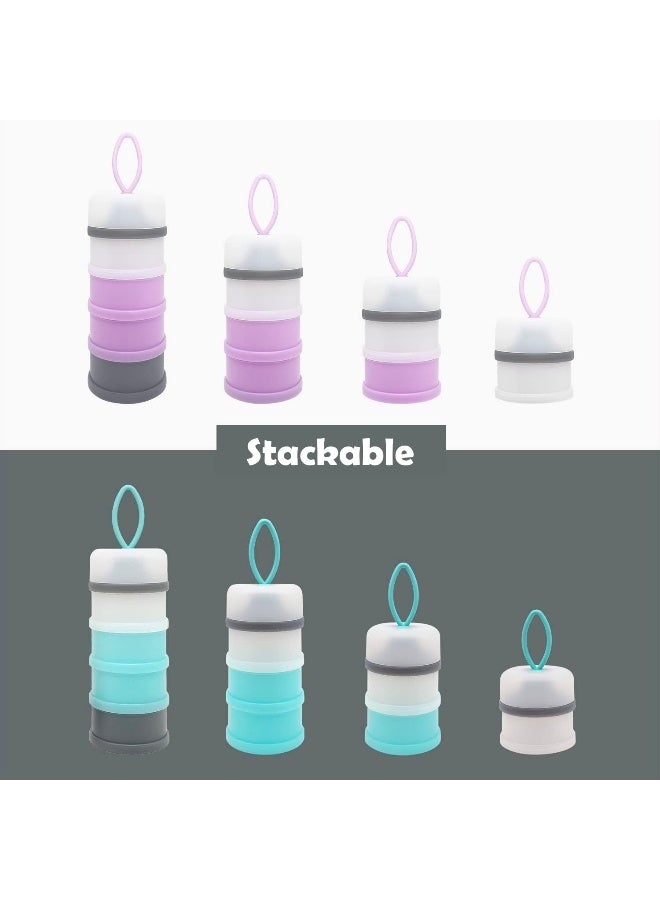 LADISO Baby Formula Dispenser, Portable Milk Powder Dispenser Container, Baby Feeding Travel Storage Container, Non-Spill Stackable Baby Snack Storage Container, BPA Free, 4 Compartments, 2 Packs - Image 3