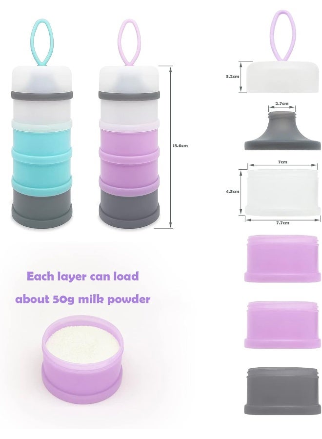 LADISO Baby Formula Dispenser, Portable Milk Powder Dispenser Container, Baby Feeding Travel Storage Container, Non-Spill Stackable Baby Snack Storage Container, BPA Free, 4 Compartments, 2 Packs - Image 5