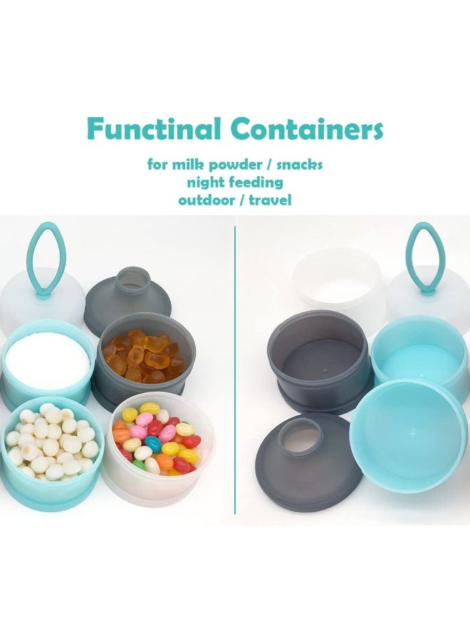 LADISO Baby Formula Dispenser, Portable Milk Powder Dispenser Container, Baby Feeding Travel Storage Container, Non-Spill Stackable Baby Snack Storage Container, BPA Free, 4 Compartments, 2 Packs - Image 2