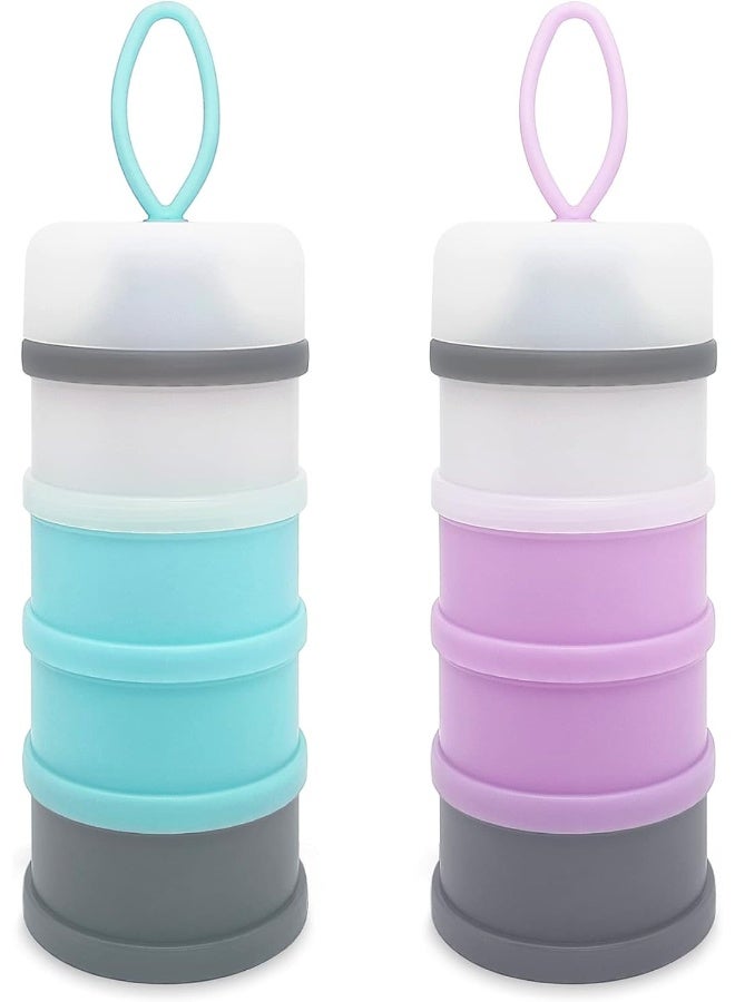 LADISO Baby Formula Dispenser, Portable Milk Powder Dispenser Container, Baby Feeding Travel Storage Container, Non-Spill Stackable Baby Snack Storage Container, BPA Free, 4 Compartments, 2 Packs - Image 1