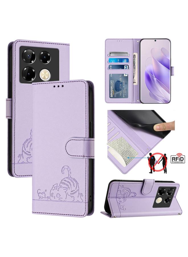 Zaboon Case For Infinix Note 40 Pro 5G X6851 Cat Rat Embossed Pattern RFID Leather Phone Case with Lanyard - Image 1