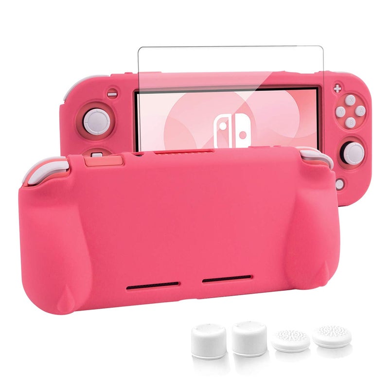 CHINFAI Silicone Protective Case for Nintendo Switch Lite, Soft Grip Case Cover with Comfort Ergonomic Handles for Nintendo Switch Lite 2019 [Self Stand][4 Thumb Stick Caps] (Silicone Grip-Pink) - Image 1