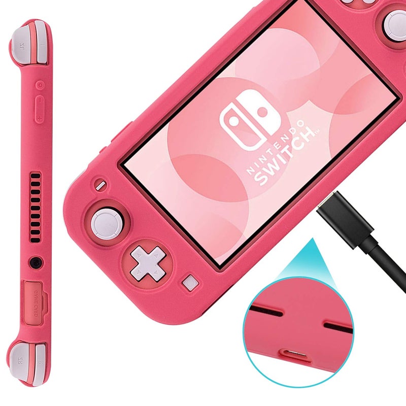 CHINFAI Silicone Protective Case for Nintendo Switch Lite, Soft Grip Case Cover with Comfort Ergonomic Handles for Nintendo Switch Lite 2019 [Self Stand][4 Thumb Stick Caps] (Silicone Grip-Pink) - Image 4