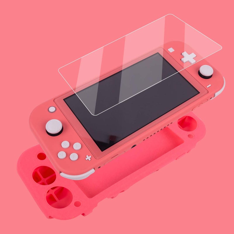 CHINFAI Silicone Protective Case for Nintendo Switch Lite, Soft Grip Case Cover with Comfort Ergonomic Handles for Nintendo Switch Lite 2019 [Self Stand][4 Thumb Stick Caps] (Silicone Grip-Pink) - Image 3