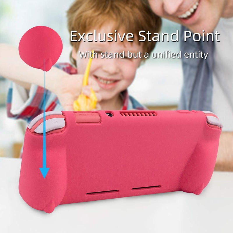 CHINFAI Silicone Protective Case for Nintendo Switch Lite, Soft Grip Case Cover with Comfort Ergonomic Handles for Nintendo Switch Lite 2019 [Self Stand][4 Thumb Stick Caps] (Silicone Grip-Pink) - Image 5