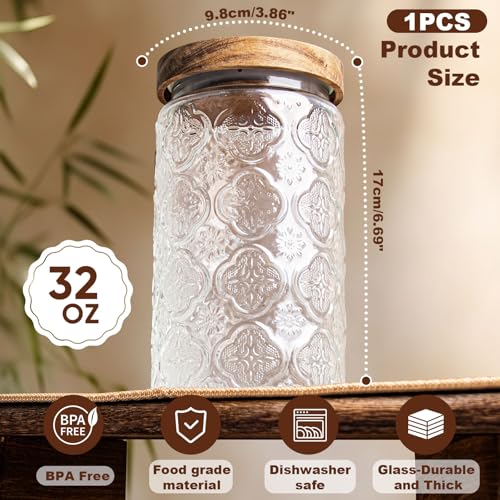 Yirilan 32Oz Glass Jar with Lid Candy jar Cute jar Vintage Glass Storage Jar for Sugar Coffee Tea Spice Flour Candy Cookie Pasta Cereal - Image 3