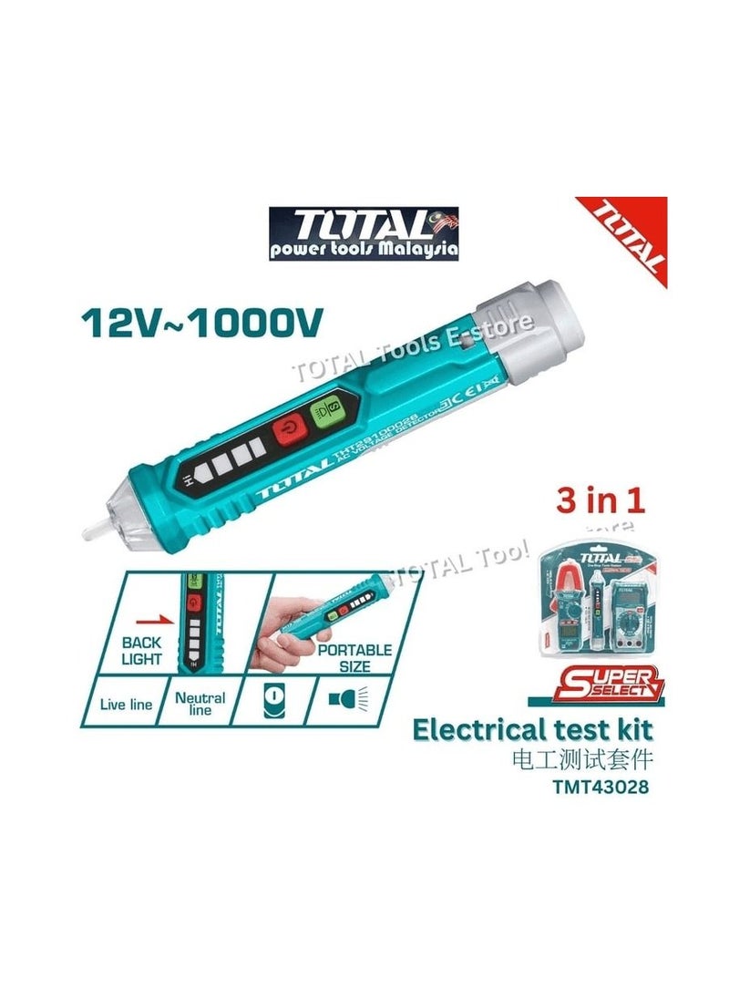 توتال T0TAL TMT43028 طقم اختبار كهربائي مقياس متعدد رقمي III 600 فولت رقمي متشابك متردد AC200A كاشف جهد التيار المتردد 12-1000 فولت  - Image 4