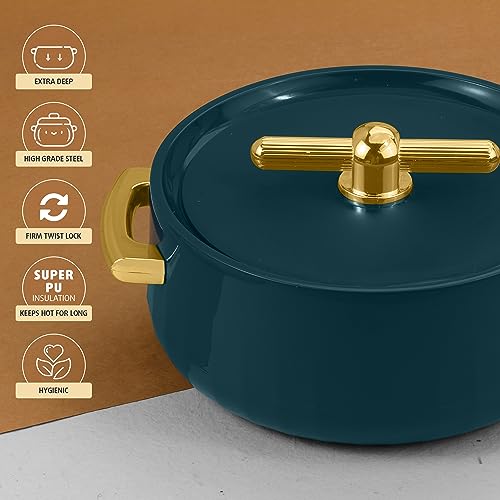 SELVEL Elegance Casserole | Advanced PU Insulation | Elegant Design Hot Pot | Hot Case Keeps Food Hot & Fresh for Hours | Serve Chapati, roti, Biryani and More (Emerald Green, 1700) - Image 4