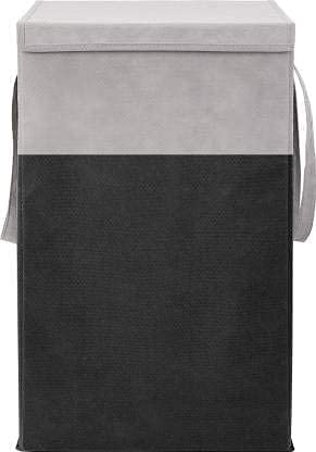 Acormek Non Woven Light Weight Foldable Laundry Bag Basket with Lid and Handle for Clothes and Toys Storage Box Pack of 1 GreyBlack - Image 1