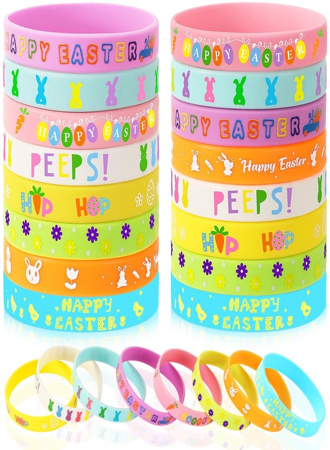 JUNEBRUSHS 24Pcs Easter Party Favors Silicone Bracelets Egg Bunny Rubber Wristbands for Kids Teens Easter Basket Fillers Gift Party Decorations (8 Designs) - Image 1