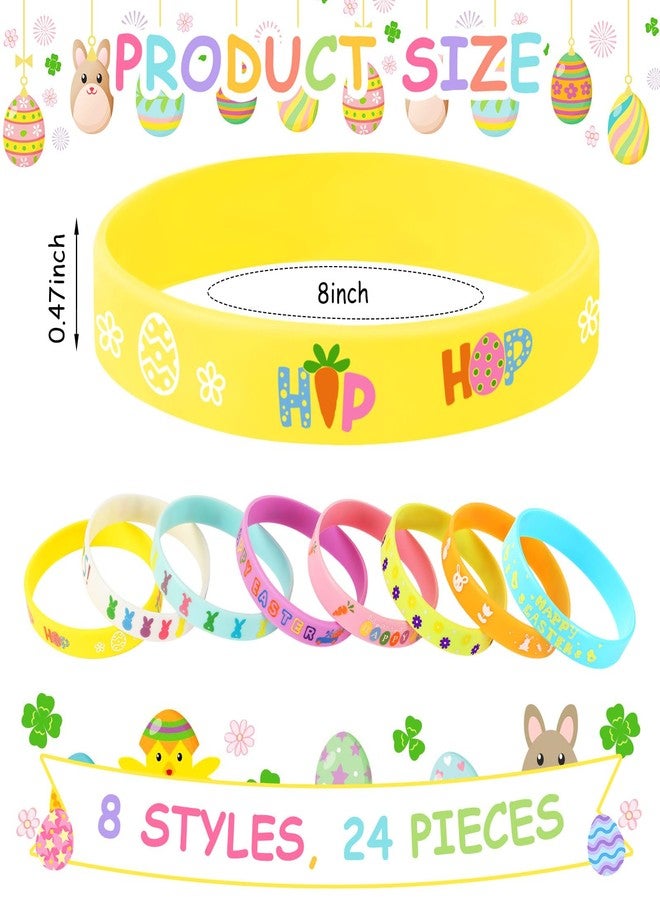 JUNEBRUSHS 24Pcs Easter Party Favors Silicone Bracelets Egg Bunny Rubber Wristbands for Kids Teens Easter Basket Fillers Gift Party Decorations (8 Designs) - Image 2