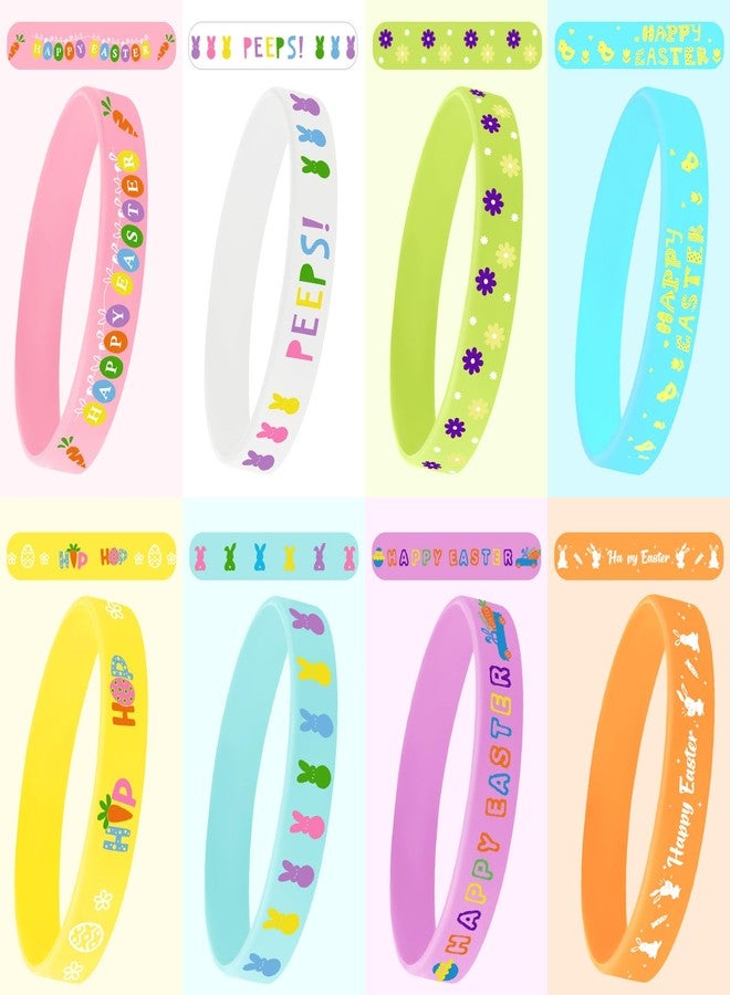 JUNEBRUSHS 24Pcs Easter Party Favors Silicone Bracelets Egg Bunny Rubber Wristbands for Kids Teens Easter Basket Fillers Gift Party Decorations (8 Designs) - Image 3