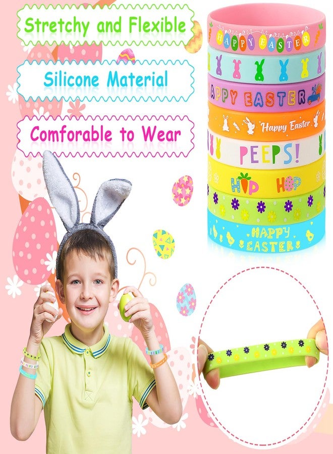 JUNEBRUSHS 24Pcs Easter Party Favors Silicone Bracelets Egg Bunny Rubber Wristbands for Kids Teens Easter Basket Fillers Gift Party Decorations (8 Designs) - Image 4