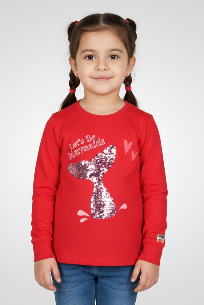 Hamleys Toddlers Girl Long Sleeve Graphic Print T-Shirt, Red - Image 1