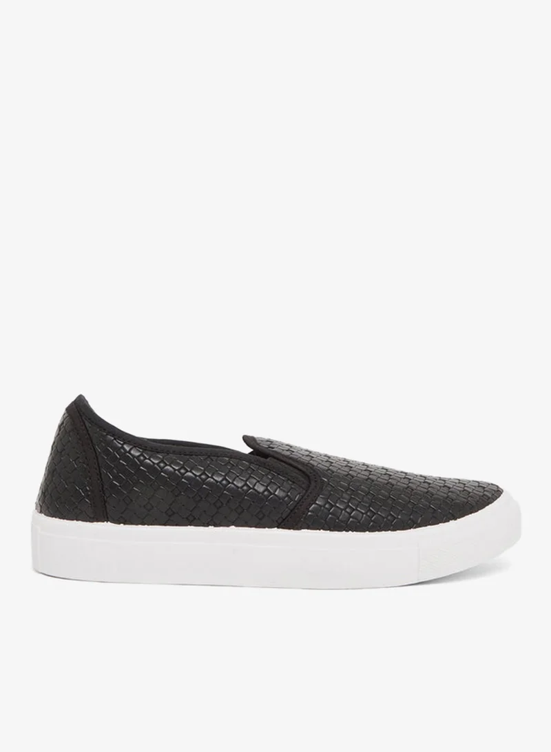 Styli Men Black Textured Slip-On Shoes