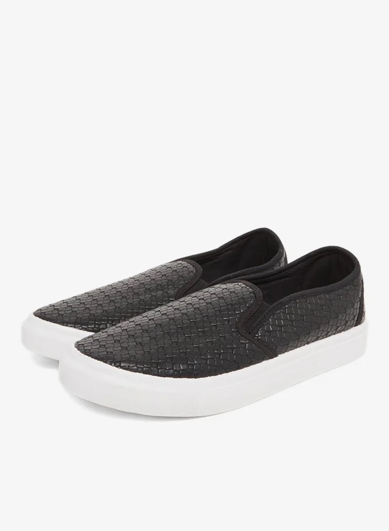 Styli Men Black Textured Slip-On Shoes