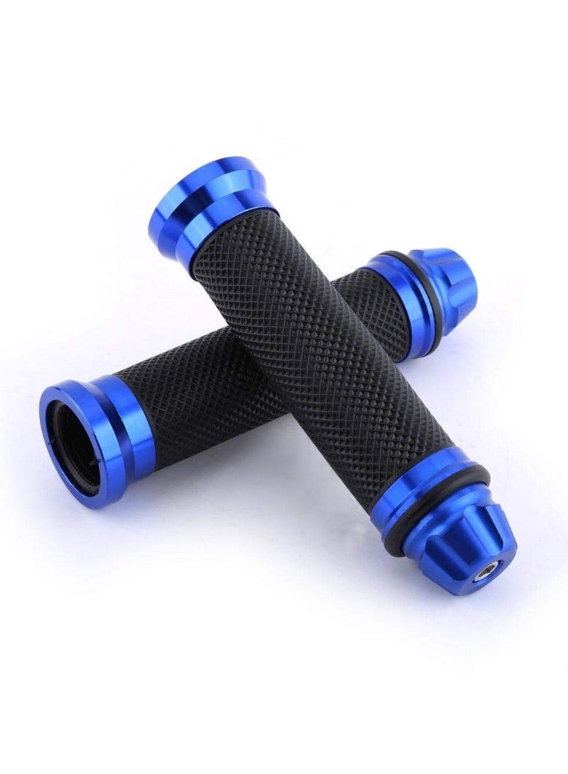 Y&D SYOSI Motorcycle Hand Grips, CNC Aluminum Alloy Handlebar with Rubber Cover 7/8'' 22mm Grips for Bicycle & (Blue)  - Image 1